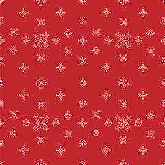 Snowflakes seamless vector pattern. Red snow christmas background for wrapper