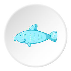 Fish icon in cartoon style isolated on white circle background. Seafood symbol vector illustration