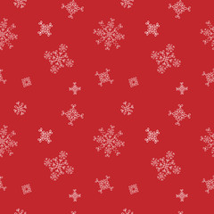 Snowflakes seamless vector pattern. Red snow christmas background for wrapper.