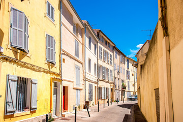 View on the narrow street in the old city center in Aix-en-Provence in France