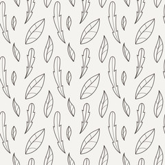 Doodle seamless pattern with various doodle leaves.