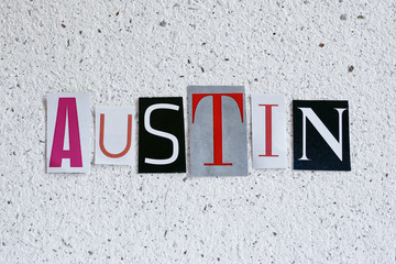 Fototapeta premium Austin word on handmade paper texture