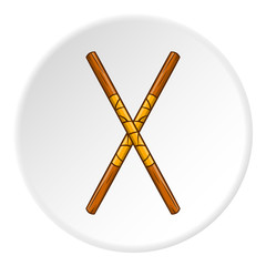 Fighting stick icon in cartoon style isolated on white circle background. Weapon symbol vector illustration