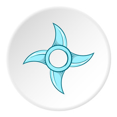 Ninja shuriken icon in cartoon style isolated on white circle background. Weapon symbol vector illustration