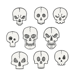 Cartoon set of skulls. Scary and halloween collection