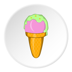Ice cream icon in cartoon style isolated on white circle background. Sweets symbol vector illustration