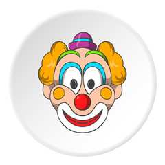 Head clown icon in cartoon style isolated on white circle background. Jester symbol vector illustration