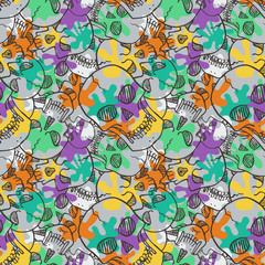 Naklejka premium Vector seamless pattern with random skulls.