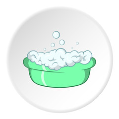 Bath for baby icon in cartoon style isolated on white circle background. Child care symbol vector illustration