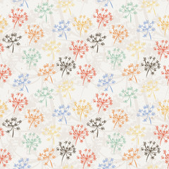 Seamless pattern with wet dandelion or milfoil flowers.