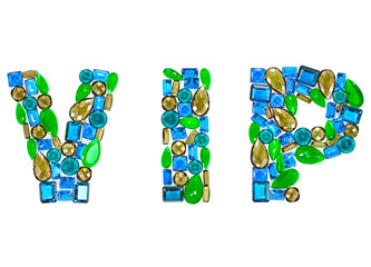 Fashion Design Gemstone. Word VIP. Fashion luxury glamor colorful placer. Shiny Mosaic Precious...