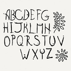 Hand drawn brush letters set. Charcoal symbols.