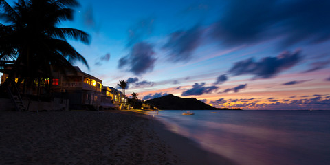 Sunset on Grand Case Beach in Saint Martin Island, French West Caribbean