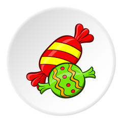 Candy icon in cartoon style isolated on white circle background. Sweets symbol vector illustration