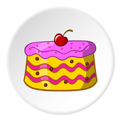 Cake icon in cartoon style isolated on white circle background. Food symbol vector illustration