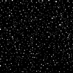 Space background, night sky and stars black and white seamless vector pattern