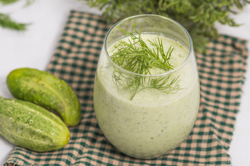cucumber soup with dill in a glass