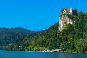 Fototapeta na wymiar Old medieval castle above Bled lake in Slovenia
