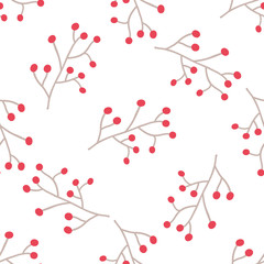 Christmas floral seamless vector pattern with branch and berry.