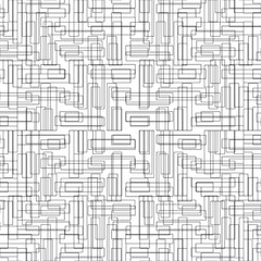 Pattern with symmetric ornament. Black geometric figures abstract on white background. Futuristic motif. Ornamental wallpaper. Vector illustration