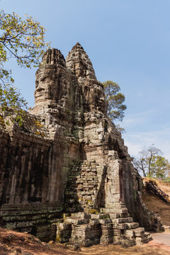 South Gate of Angkor Thom from outside the city. Angkor Wat. Siem Reap, Cambodia. UNESCO World Heritage Site.