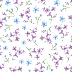 Fototapeta na wymiar Vector seamless pattern with blue watercolor flowers. Floral Background design.