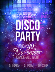 Disco party vector poster template - obrazy, fototapety, plakaty