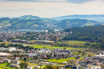 Fototapeta premium View from the mountains to the city of Lucerne