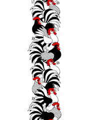 Vertical Seamless Border with Roosters