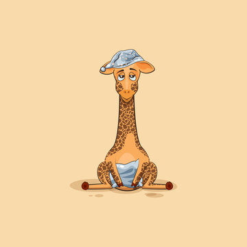 Emoji character cartoon sleepy Giraffe in nightcap with pillow