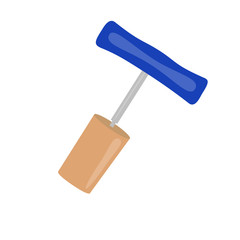 cork and corkscrew blue vector illustration