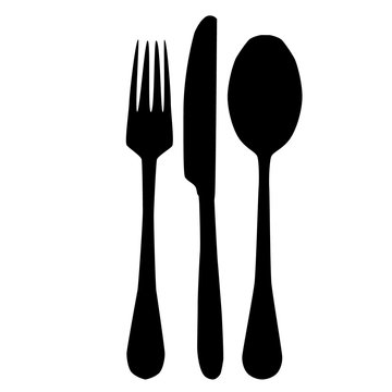 Fork And Knife And Spoon Silhouette Set Vector Illustration