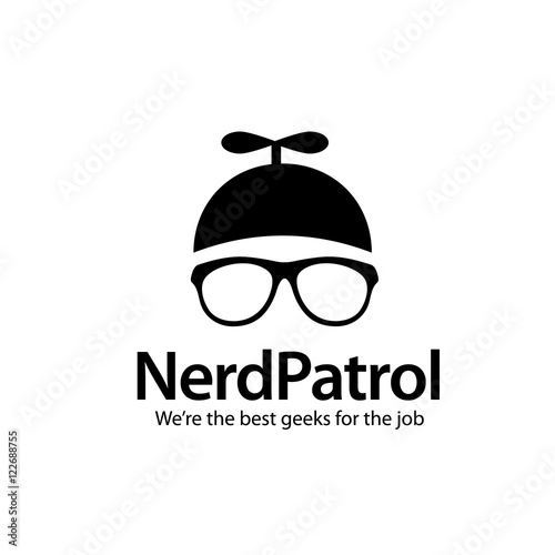 "Geek Nerd propeller head and eyeglasses icon design." Stock image and