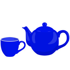 blue cup and teapot vector illustration
