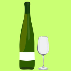vinebottle green wineglass vector illustration