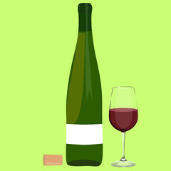vinebottle green wineglass vector cork illustration