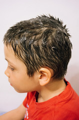  Lice shampoo on young boy