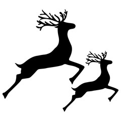 Adult Reindeer and baby deer jumping