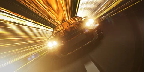 Foto auf Acrylglas Schnelle Autos Schnelles Auto bei Nacht in einem Tunnel