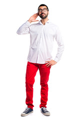 Handsome man with glasses listening something