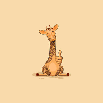 Emoji character cartoon Giraffe approves with thumb up