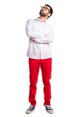 Handsome man with glasses thinking