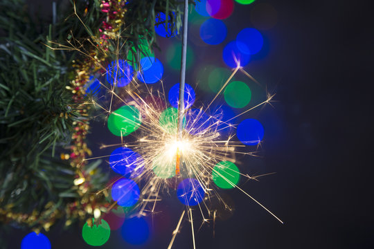 Sparkler on a Christmas tree