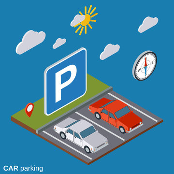 Car parking flat isometric vector illustration
