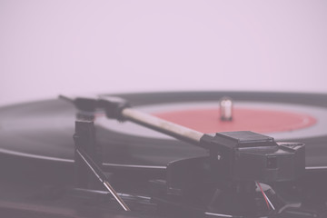 Close up of a retro record player Vintage Retro Filter.