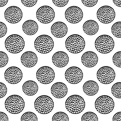 Black and white circle, round grunge polka dot, seamless pattern, wrapping paper. Vector illustration.