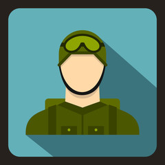 Military paratrooper icon in flat style with long shadow vector illustration