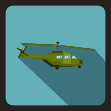 Military helicopter icon in flat style with long shadow vector illustration