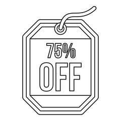 Sale tag 75 percent off icon in outline style on a white background vector illustration