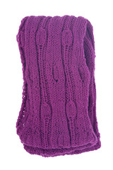 Violet knit wool scarf separated on white background